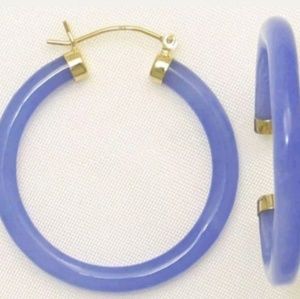 14K GOLD GENUINE LAVENDER JADIETE HOOP EARRINGS